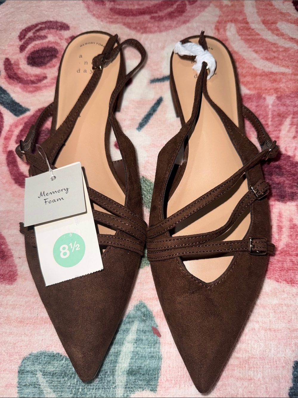NWT a new day Pointed Toe Strappy Flats fall casual collegiate coquette girl 8.5